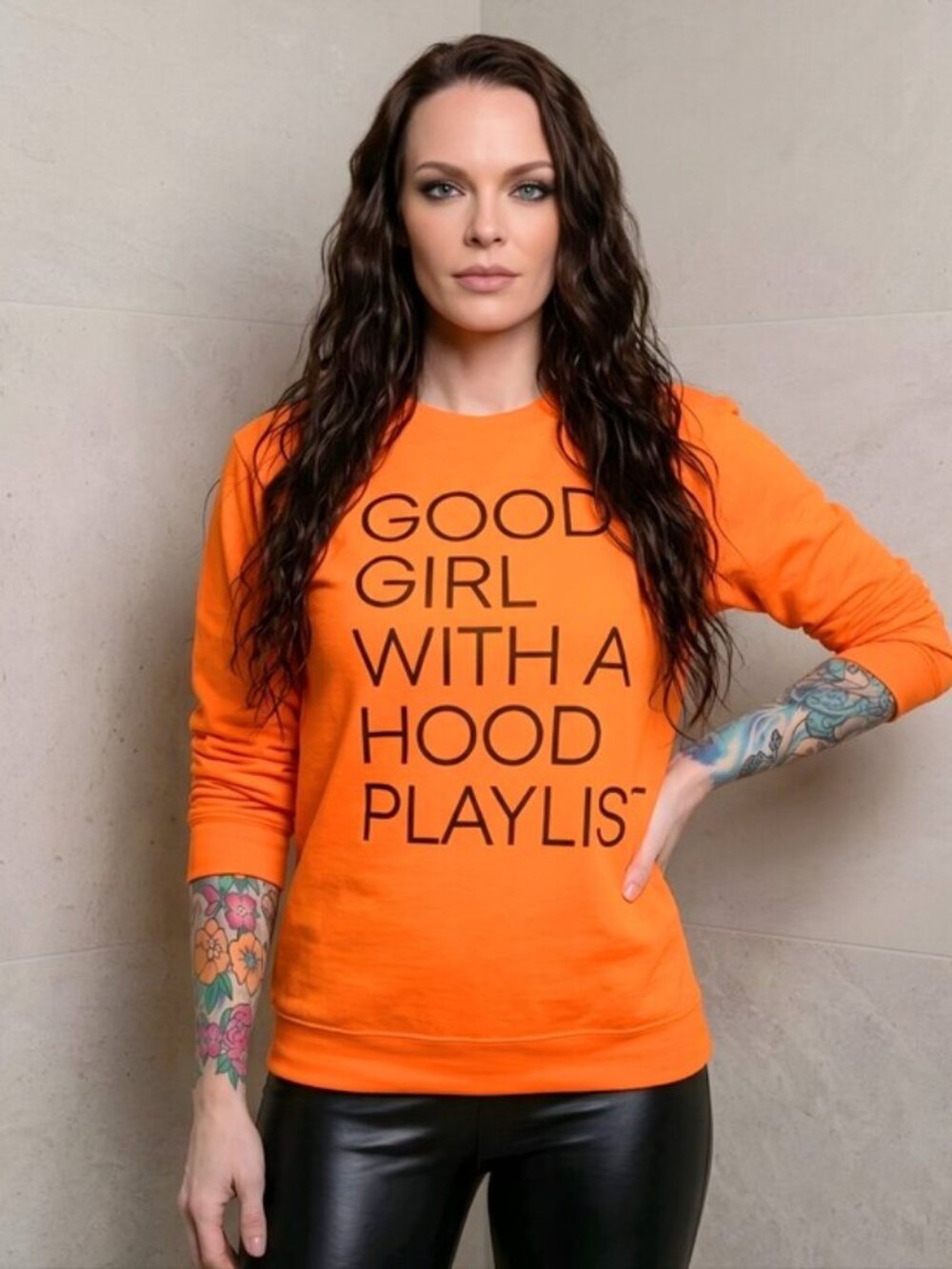 Fashion Nova Good Girl Hood Playlist Orange Black Typography Top Streetwear New